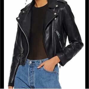 Walter Baker Liz Black w/ Silver Accents Leather Crop Moto Jacket Size: Small